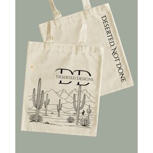 Deserted Designs Canvas Tote‎ Bag Desert Cactus Graphic Reusable Shopping Bag